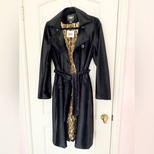 Guess Black Faux Fur Trench Coat With Leopard Lining- Women’s M